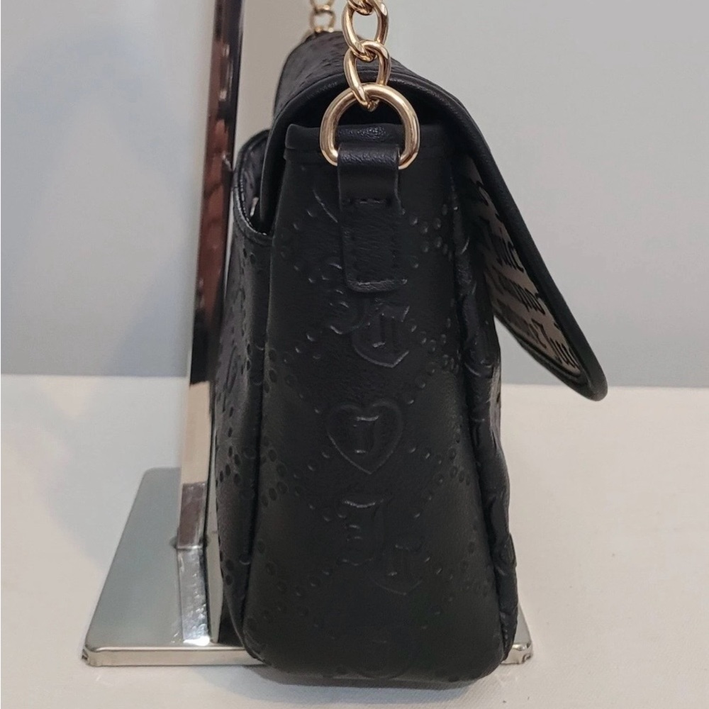 Juicy Couture Black Logo Embossed Crossbody Shoulder Bag Faux Leather - 2 Straps - Picture 4 of 16